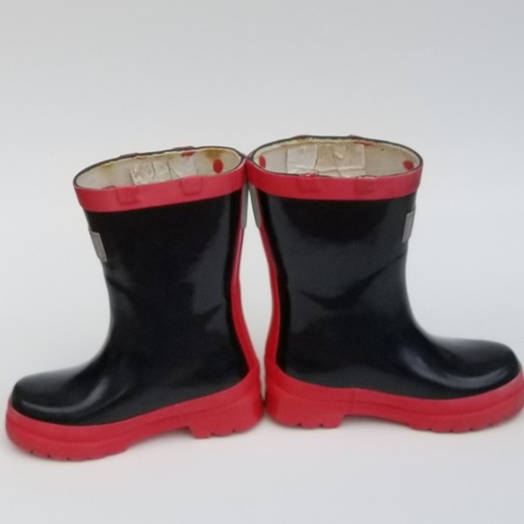 Hatley Pull On Rain Boots Black and Red Rubber - Picture 1 of 6